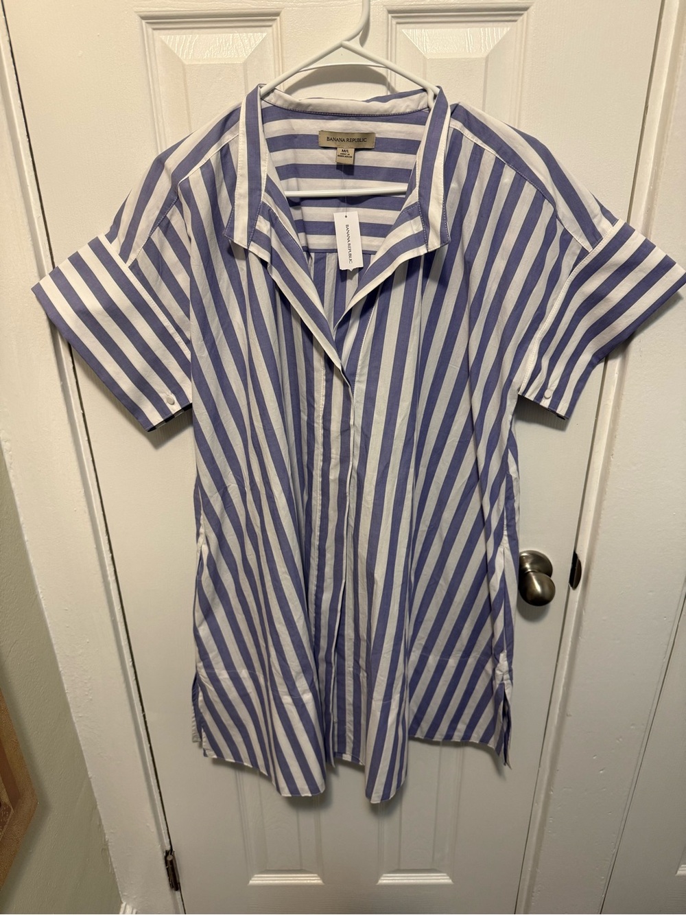Banana Republic Blue White Striped Shirt Dress M/L NWT